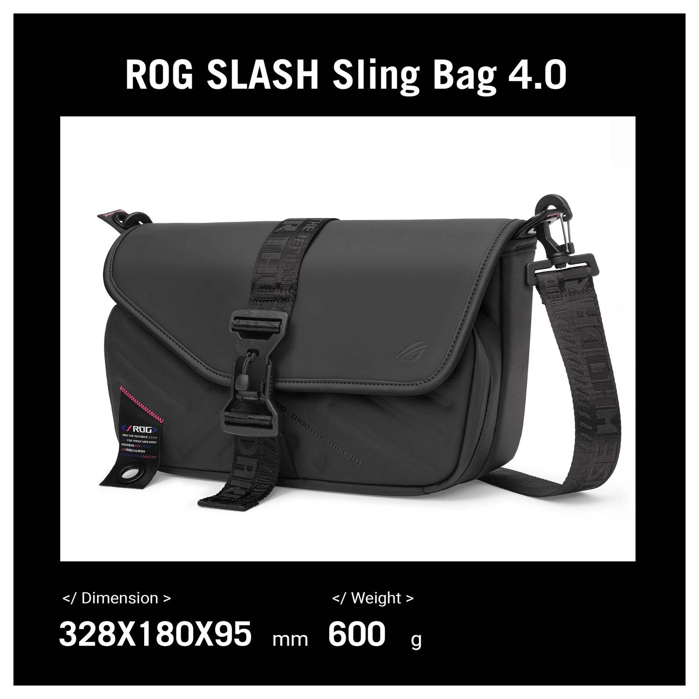 Çantë ASUS ROG SLASH Sling Bag 4.0, BC3004, për ROG Ally, Rezistente ndaj ujit, FIDLOCK, 0.6 kg - Zezë - 19