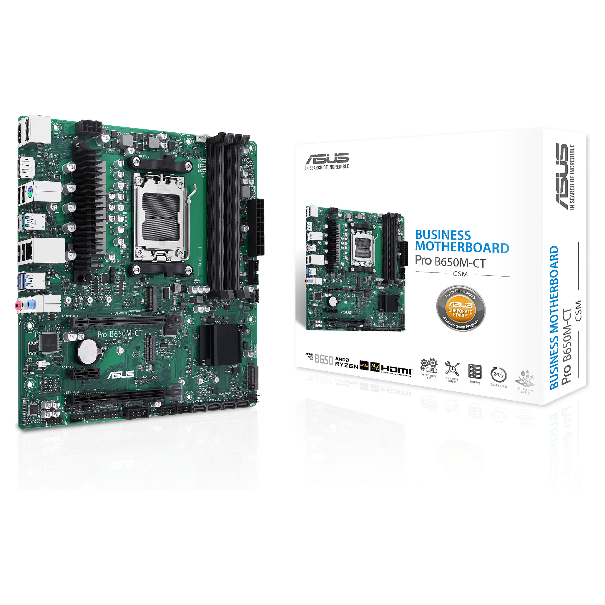 Pllakë Amë ASUS PRO B650M-CT-CSM / AMD AM5 / B650 / DDR5 / Micro-ATX / 2.5GbE LAN - 7