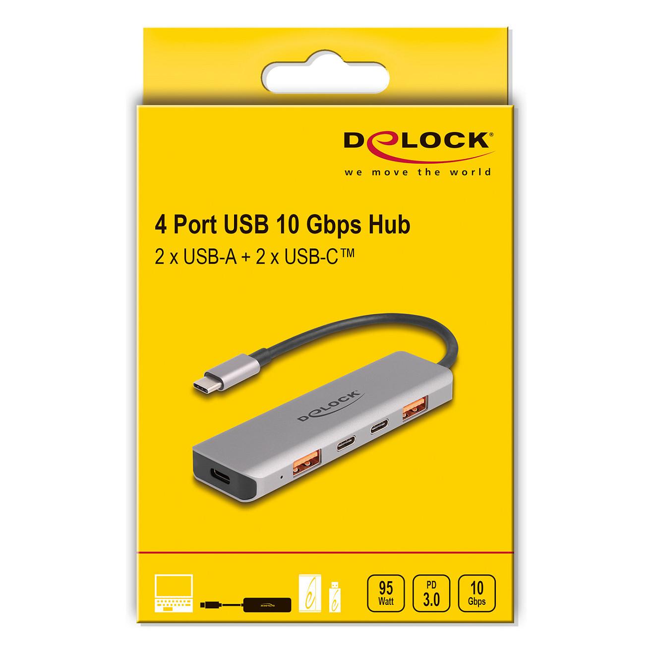 Hub USB DeLOCK 64302 / USB 10 Gbit/s / 2x USB-A + 2x USB-C / Power Delivery 95W / 0.15 m - Gri - 3