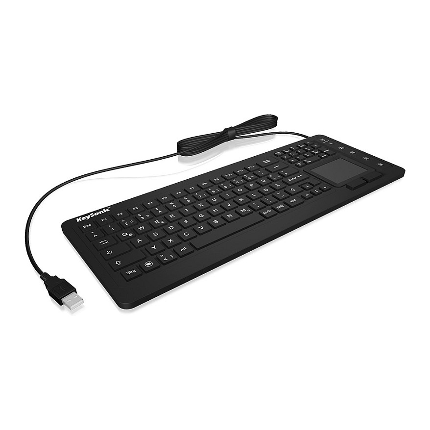 Tastierë Me kabllo KeySonic KSK-6231 INEL / 98 Keys / USB 2.0 / QWERTY US / Touchpad / Backlit / IP68 - Zezë - 2