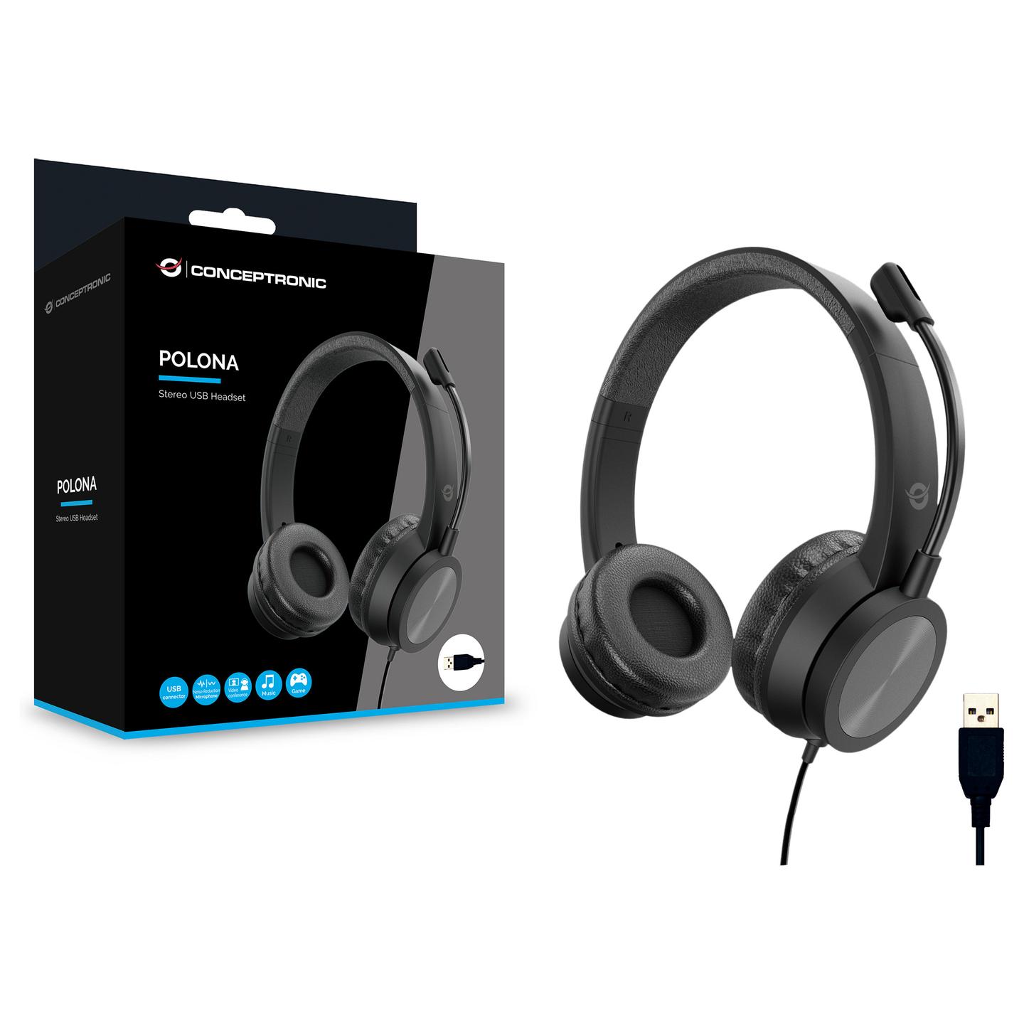 Kufje me kabllo Conceptronic POLONA05B / USB / Business Headset / Mikrofon – Zezë - 7