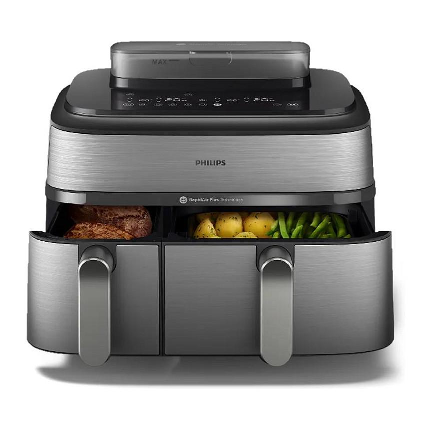 Fryer Philips 5000 Series Dual Basket / NA555/00 / 9L / 2750W / 2 Sirtarë / 12 Programe / 40–200°C / RapidAir Plus / Air Steam / Sync – Argjend/Zezë - 11