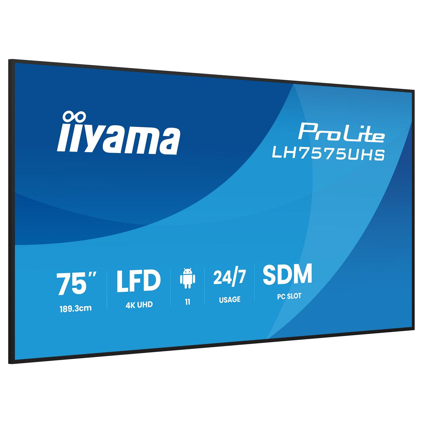 Digital Signage iiyama ProLite LH7575UHS-B2AG, 75", 4K UHD, IPS, 4GB, 32GB, Wi-Fi, 3xHDMI, DisplayPort, USB - Zezë - 4