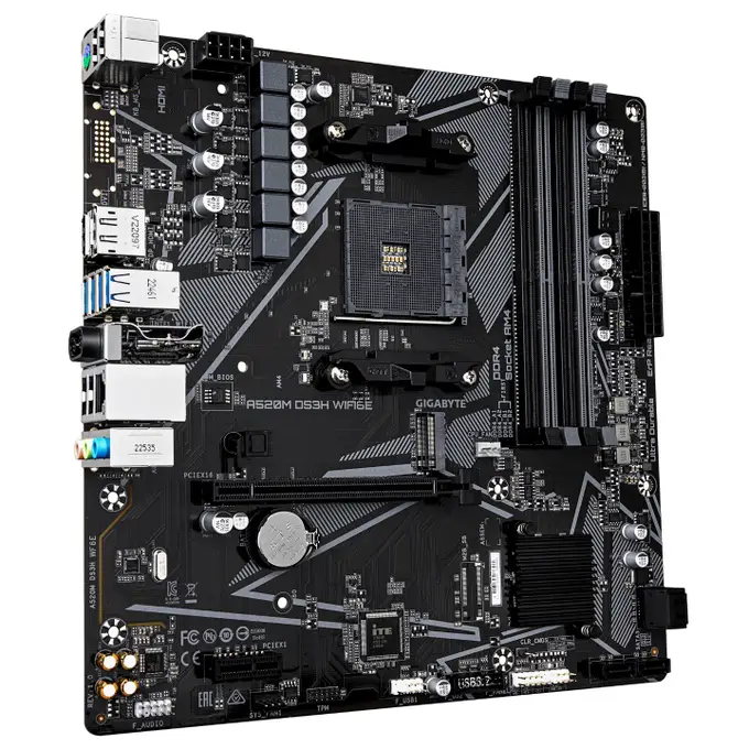 Pllakë Amë Gigabyte A520M DS3H / AMD AM4 / A520 / DDR4 / Micro-ATX / Wi-Fi 6E / 1GbE LAN - 2