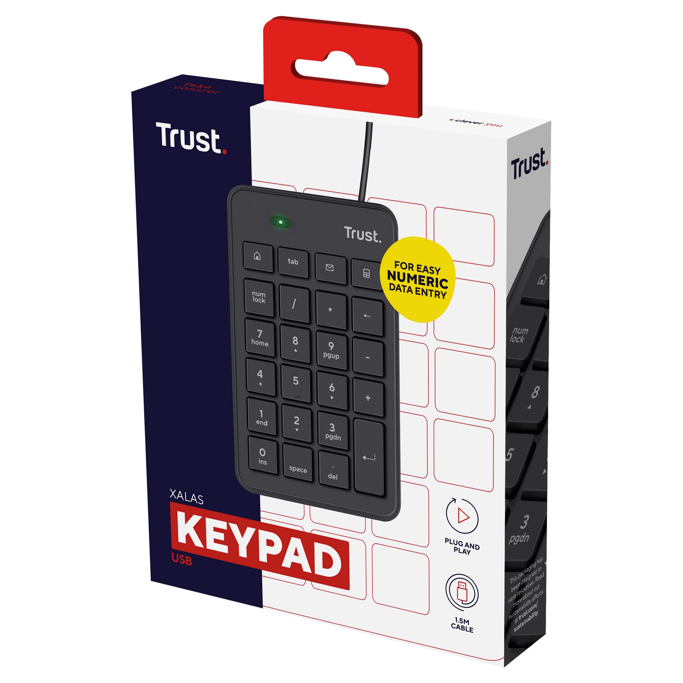Tastierë Me kabllo Trust Xalas 22221 / Numeric Keypad / 23 Keys / USB / 1.5 m - Zezë - 3