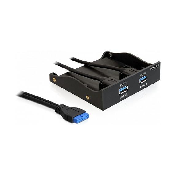 Panel i Përparmë USB DeLOCK 61896, 2x USB-A 5Gbps, 3.5"/5.25", 19-pin - Zezë
