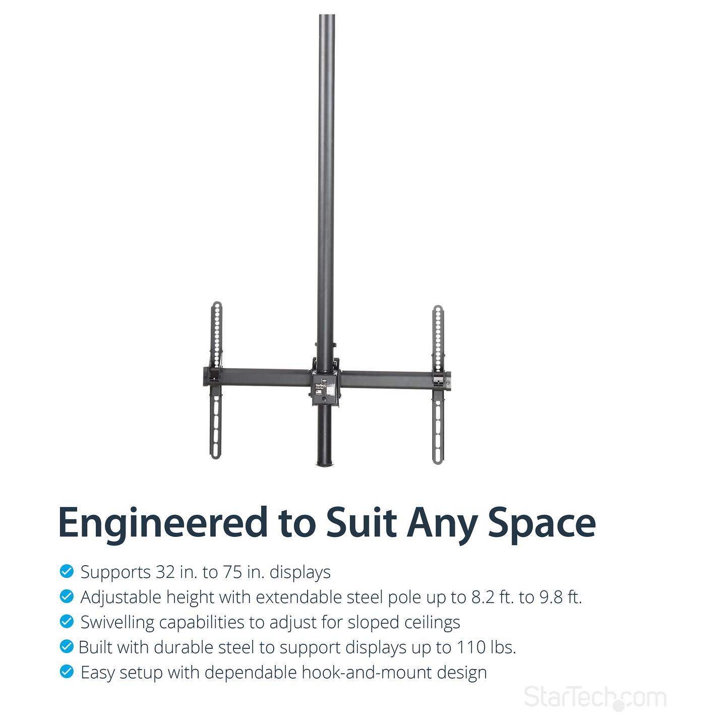 Mbajtëse për TV StarTech.com FPCEILPTBLP , 32–75" , deri 50kg , për tavan , Full-Motion , VESA 200x200–600x400 - Zezë - 11