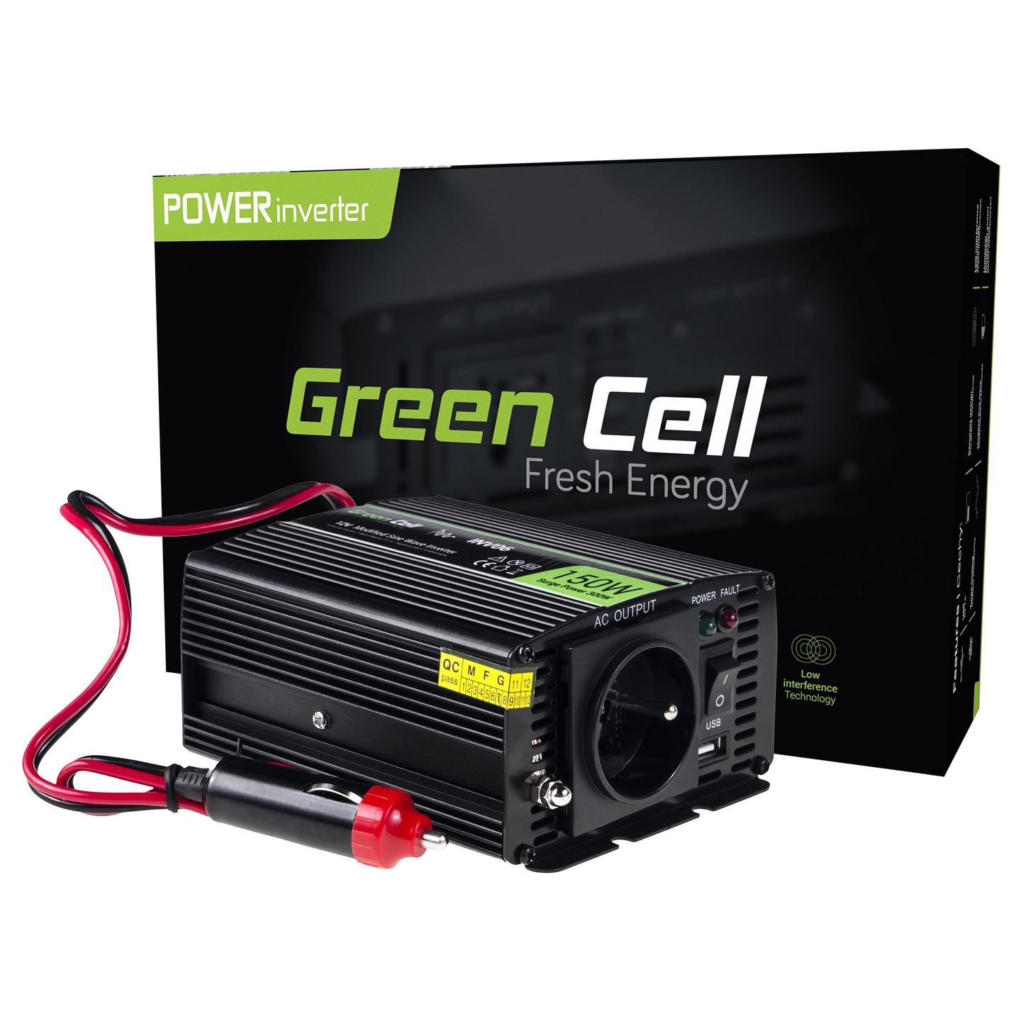Inverter Green Cell INV06, 12 V DC në 230 V AC, 150 W / 300 W – Zezë