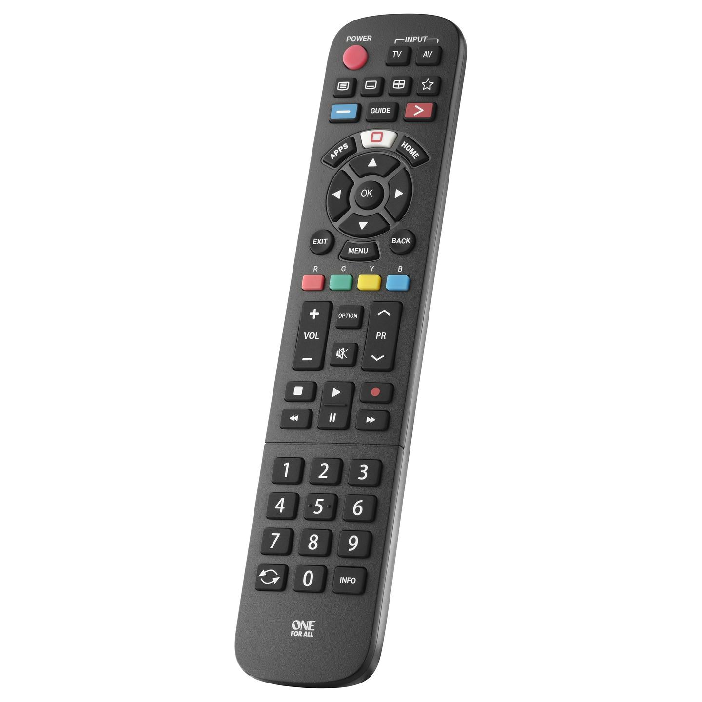 Telekomandë zëvendësuese për televizor Panasonic One For All URC4914, infra të kuqe, 49 butona, 3 taste të shkurtoreve për aplikacione, funksion mësimi - Zezë - 2