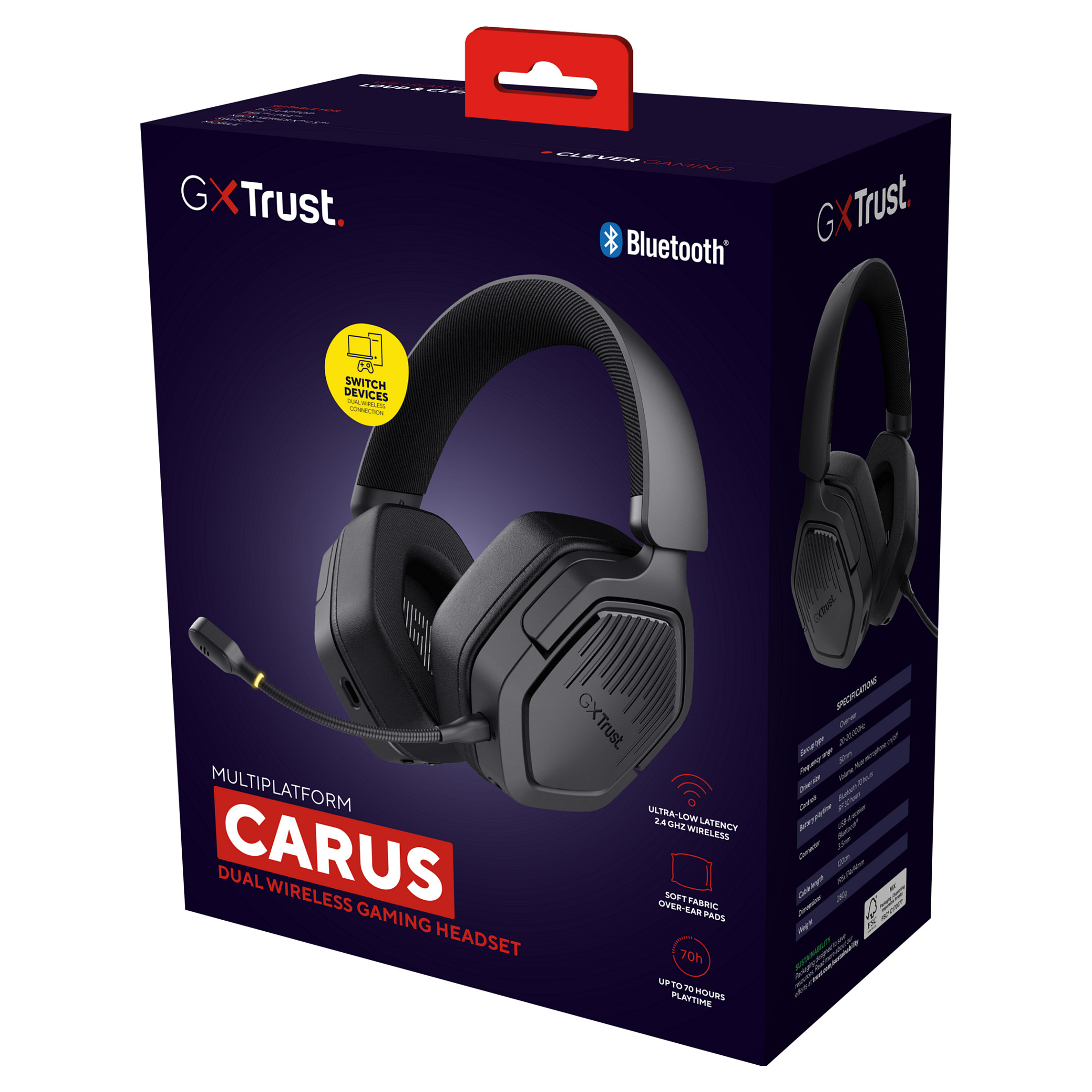 Kufje Gaming Trust GXT 493 Carus / Wireless / Over-Ear / 50 mm / 70 orë / Mikrofon – Zezë - 9