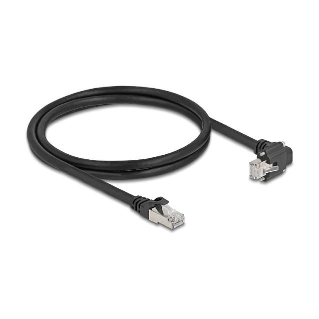 Kabllo për Rrjet DeLOCK 80921, RJ45 mashkull 90° me vida në RJ45 mashkull, Cat.6 S/FTP, GigE Camera, 1 m - Zezë - 2