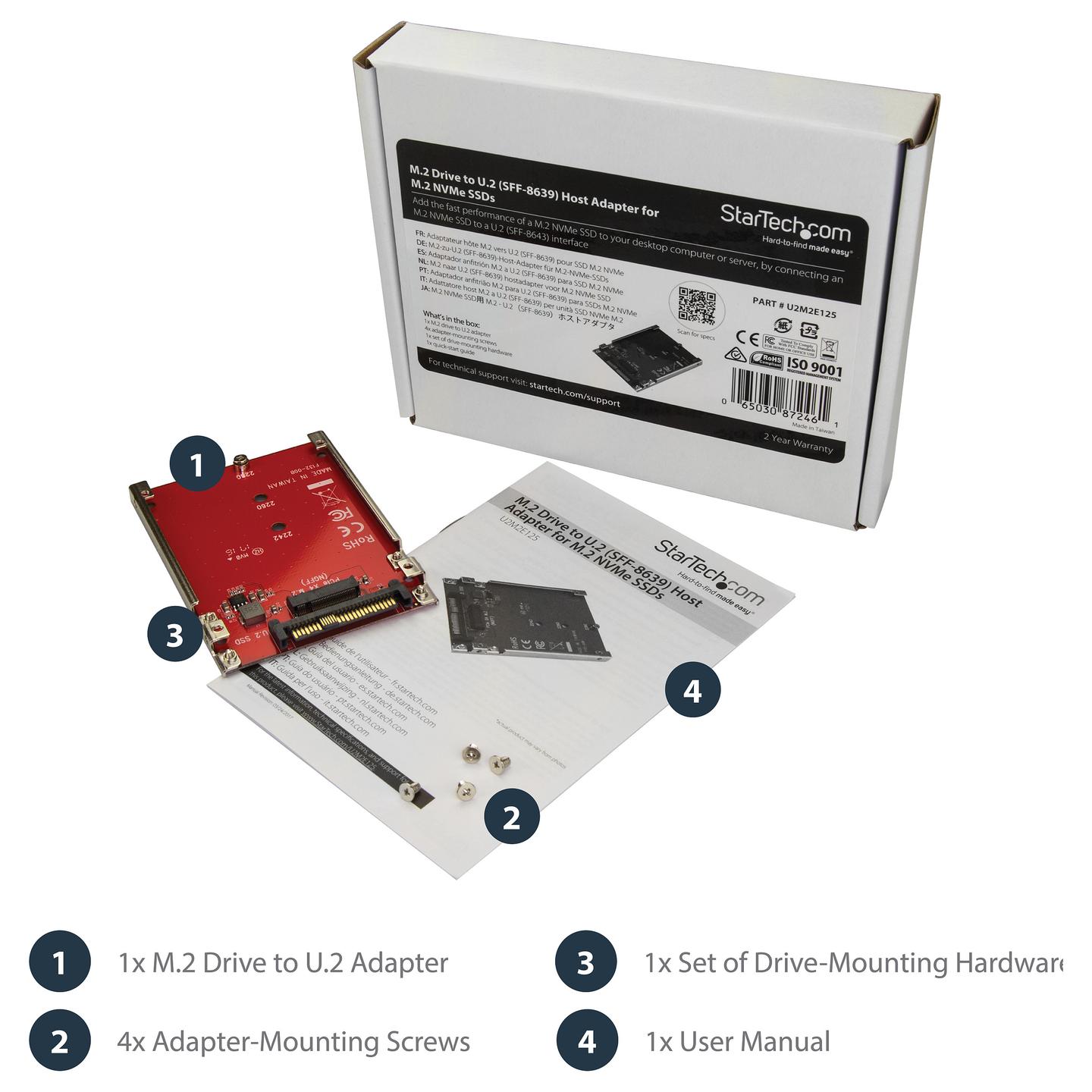 Adapter për SSD StarTech.com U2M2E125, M.2 NVMe M-Key në U.2 SFF-8639, PCIe x4, 2242/2260/2280 - Kuqe - 10