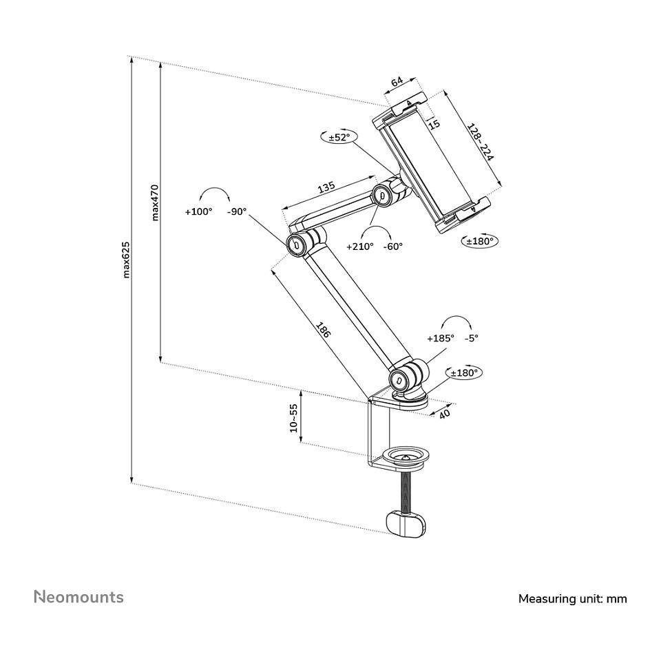 Mbajtëse për Tablet Neomounts DS15-545WH1 / 4.7–12.9" / deri 1kg / Full Motion / Rotacion 360° / Montim në Tavolinë - Bardhë - 18