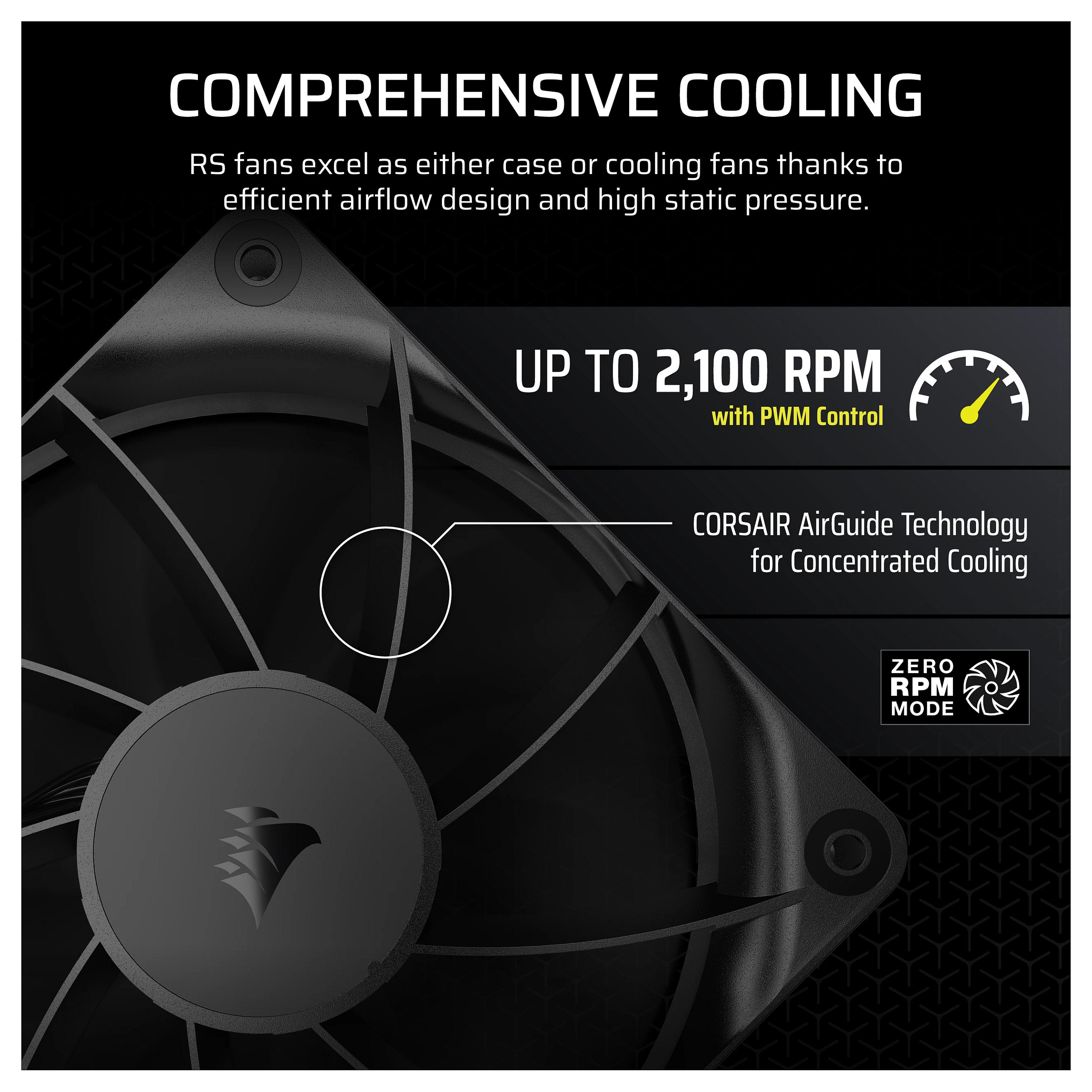 Ftohës për Kasë Corsair RS120-R ARGB / 120mm / 420-2100 RPM / PWM / 3-Pack – Zezë - 9
