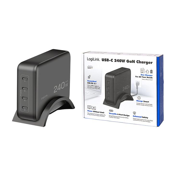 Karikues LogiLink USB-C Desktop, 240W, GaN, 4x USB-C, PD 3.1 – Zezë - 10