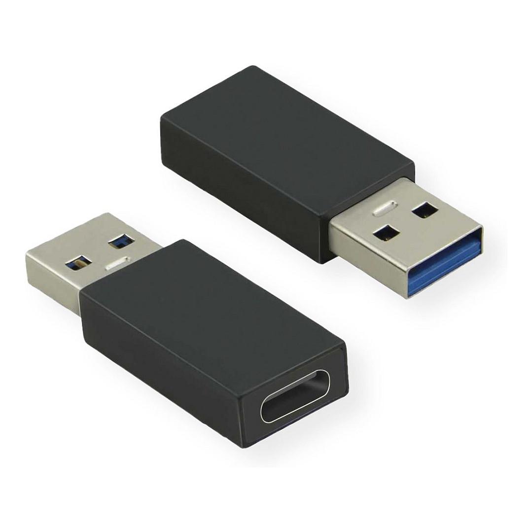 Adapter VALUE 12.99.2998, USB 3.2 Gen 1, USB-A Mashkull në USB-C Femër, 5 Gbps - Zezë - 2