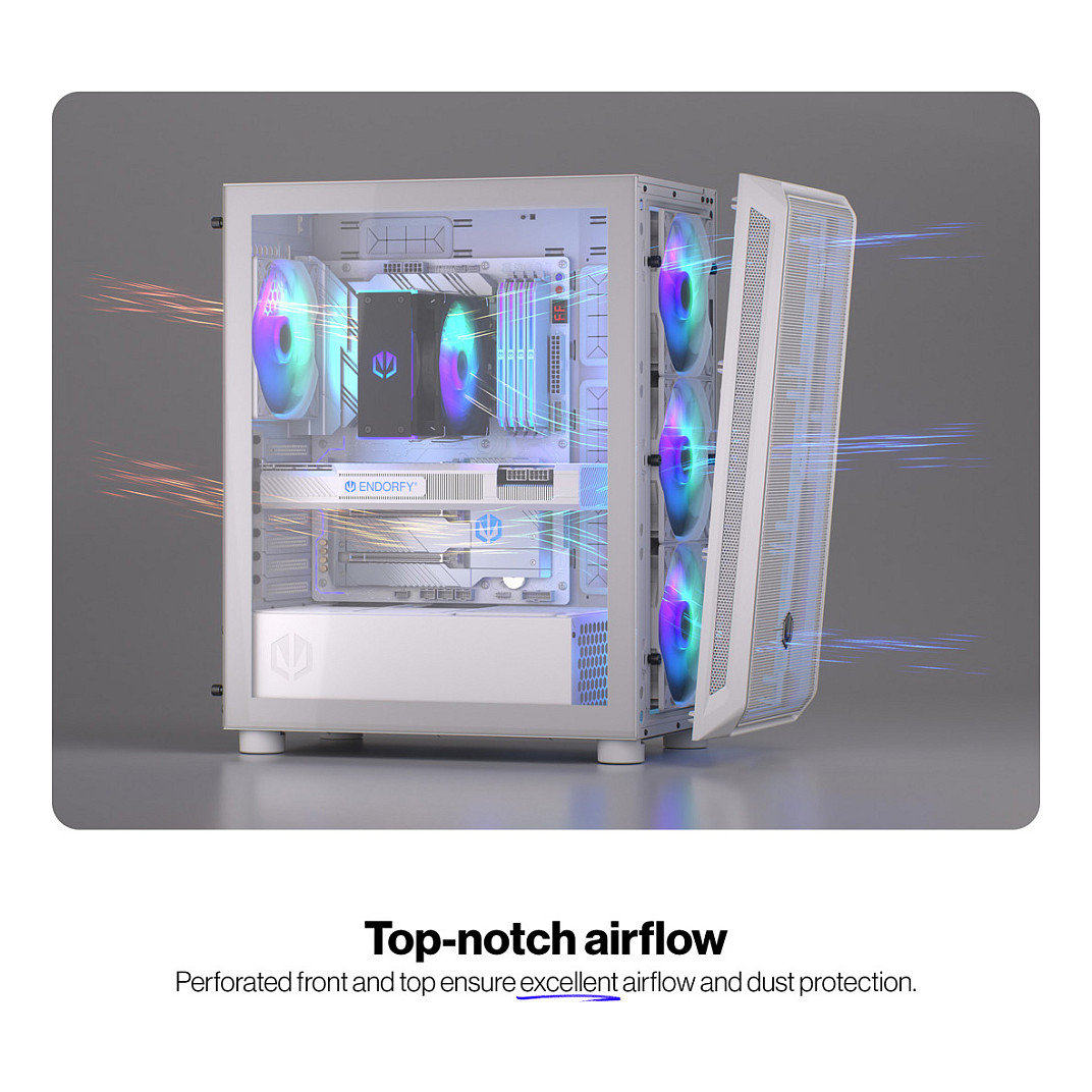 Kasë PC ENDORFY Arx 500 ARGB White / Mid Tower / ATX / 3x 140mm Front + 1x 140mm Rear Fan / ARGB / Mesh - Bardhë - 39