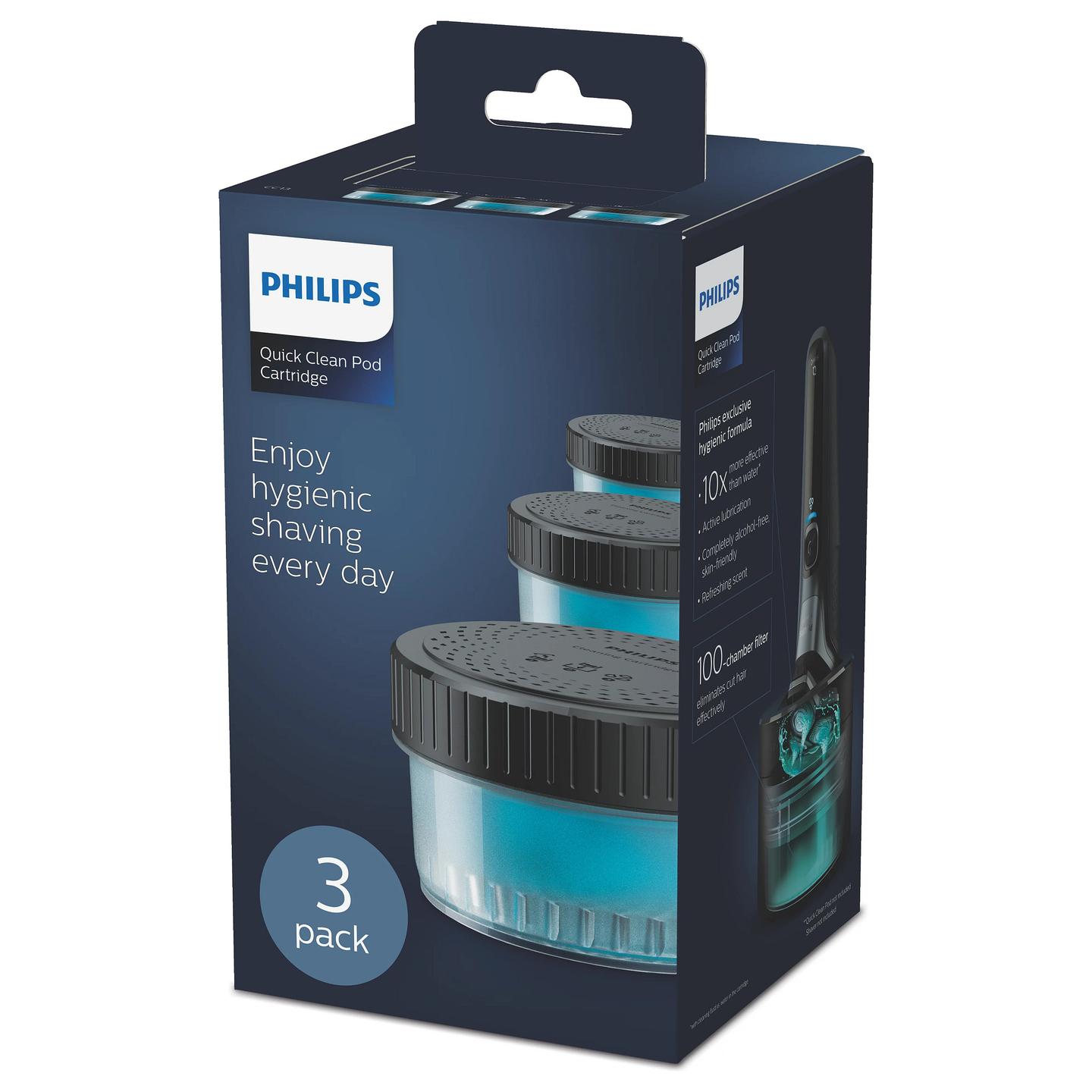 Lëng pastrues për rroje elektrike Philips Quick Clean Pod CC13/50 / 160 ml / Pa Alkool / 3 Copë - Blu/Zezë - 4