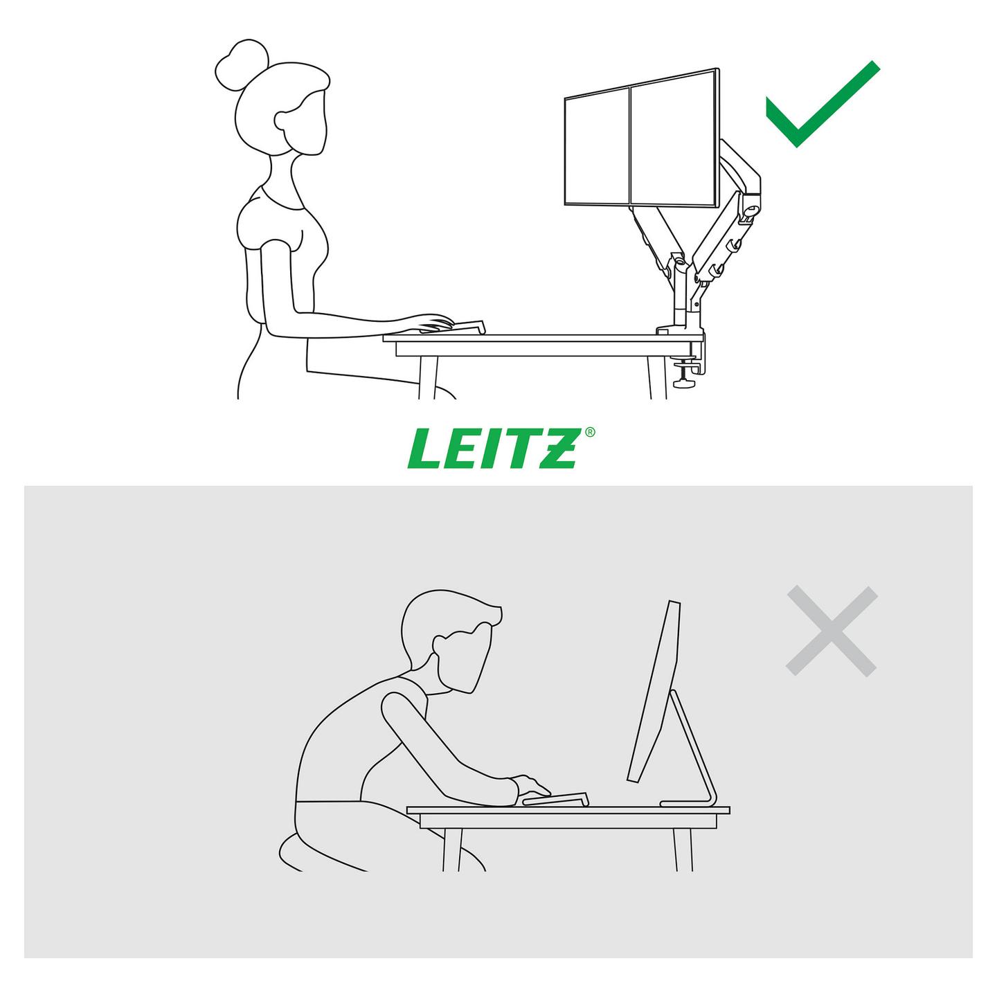 Mbajtëse për Monitor LEITZ Ergo Dual, 2 Monitorë, 17–32", 9kg për Monitor, VESA 75 × 75 / 100 × 100mm, 1120 × 110 × 600mm - Gri - 7