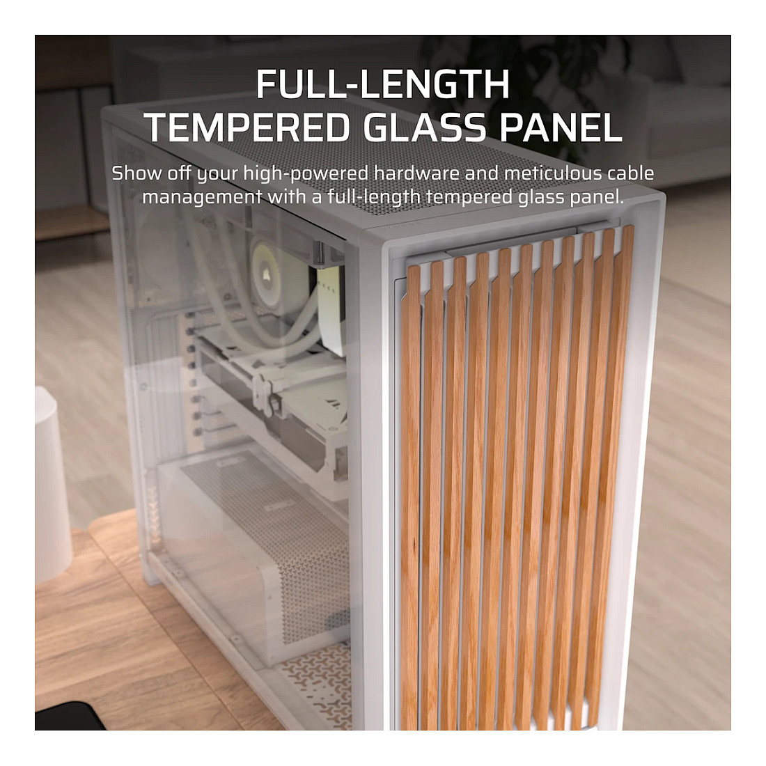 Kasë PC Corsair FRAME 5000D WOOD RS / Mid Tower / E-ATX / 2x 200mm + 1x 140mm Fan / Tempered Glass / Wood / 420mm Radiator - Bardhë/Wood - 7