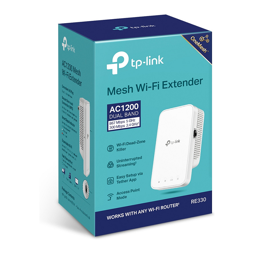 TP-Link RE330 AC1200 Mesh Wi-Fi Extender / Dual-Band / 300+867Mbps / 10/100Mbps LAN / Access Point - 8