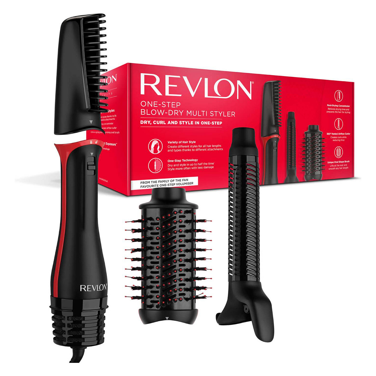 Stilues për flokë me ajër Revlon One-Step RVDR5333E / Multistyler / Ceramic / 3 Aksesorë / 1100 W - Zezë/Kuqe - 2