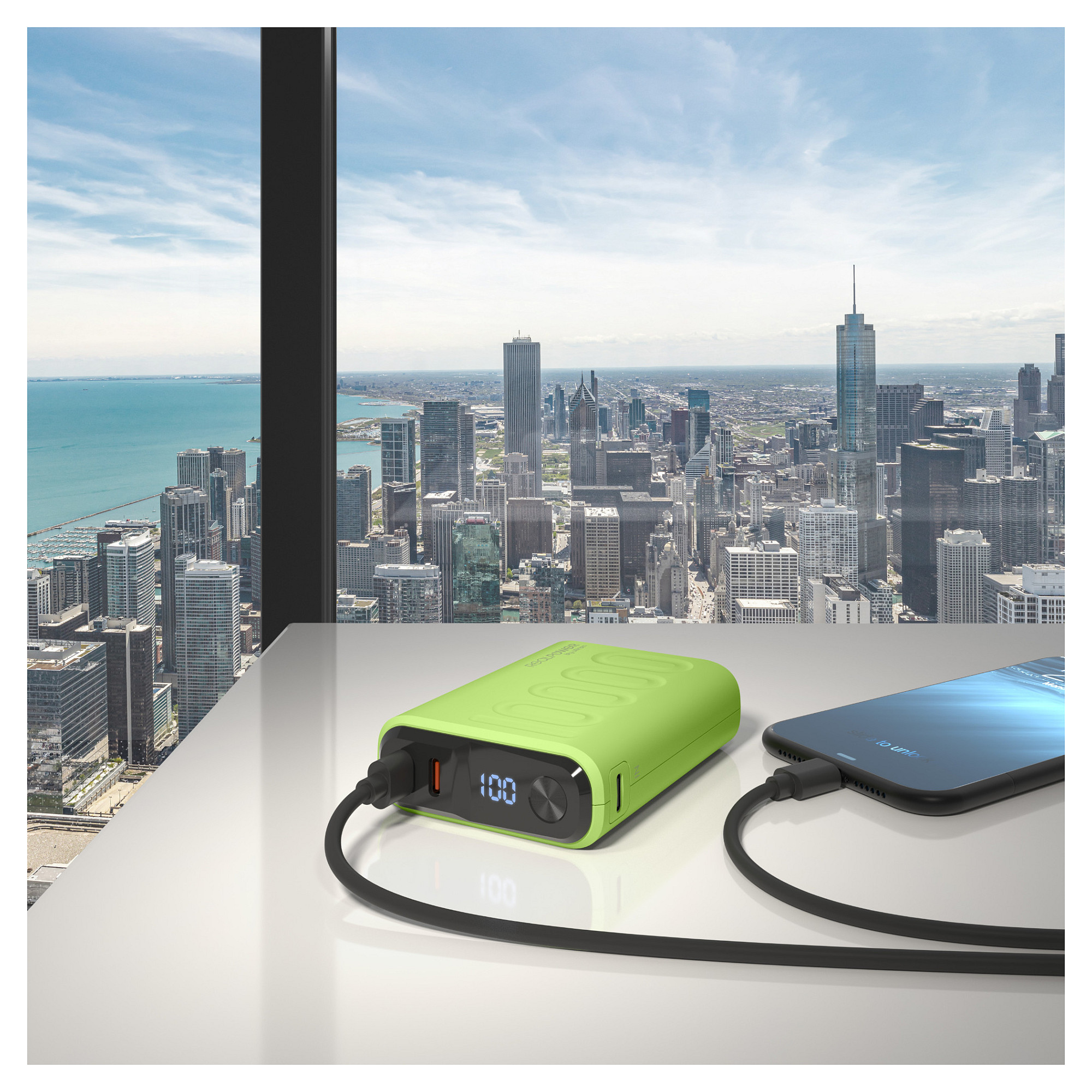 Powerbank RealPower PB-10000C PD+ / 10000mAh / 3x USB-C – Gjelbër - 5