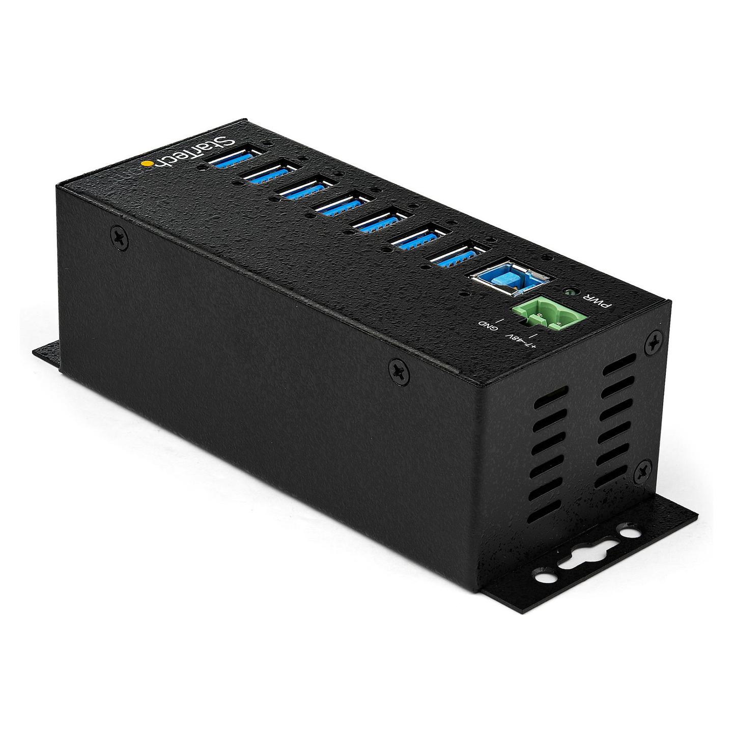 Hub USB Industrial StarTech HB30A7AME, 7x USB-A 3.2 Gen 1, 5Gbps, DIN Rail, ESD, Mbrojtje nga Mbitensioni - Zezë - 2