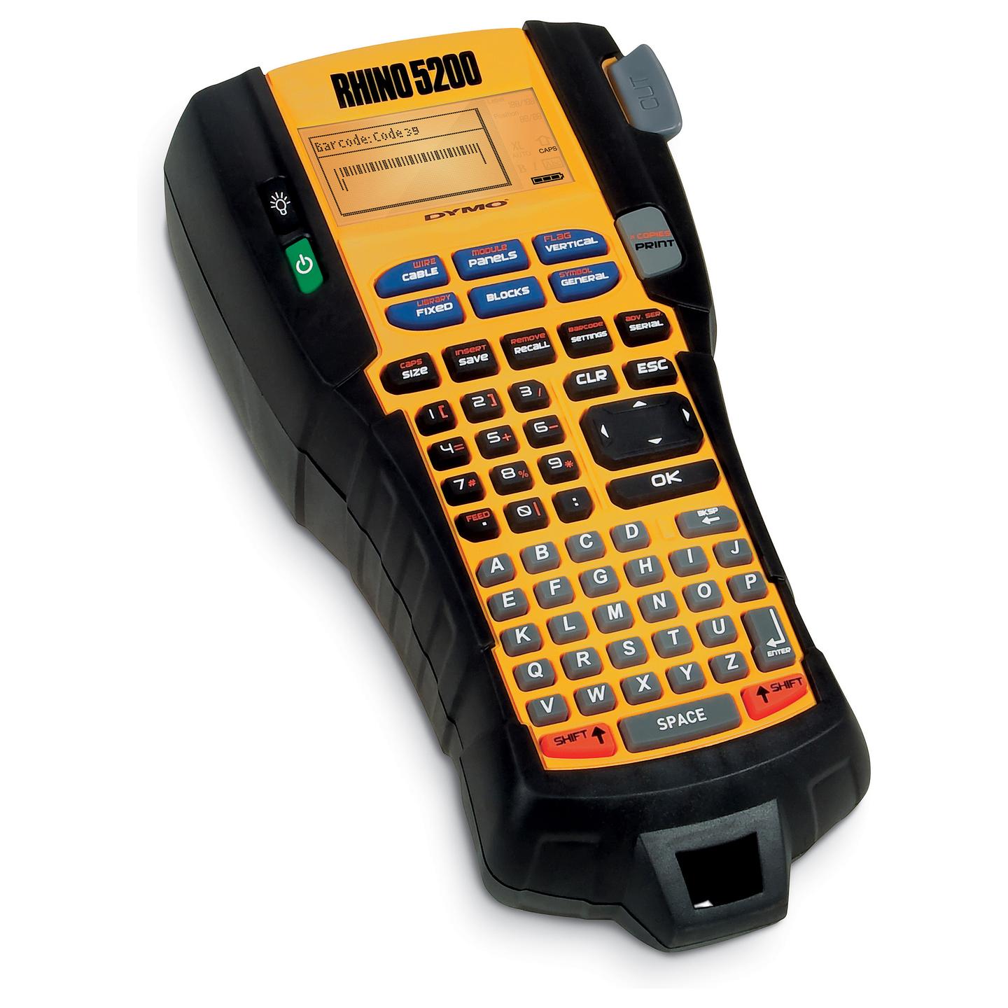 Printer Label DYMO RHINO 5200 Kit / Termotransfer / 180 DPI / 6-19 mm / Code 39 & Code 128 / Bateri Li-Ion / Adapter - Zezë/Verdhë - 4