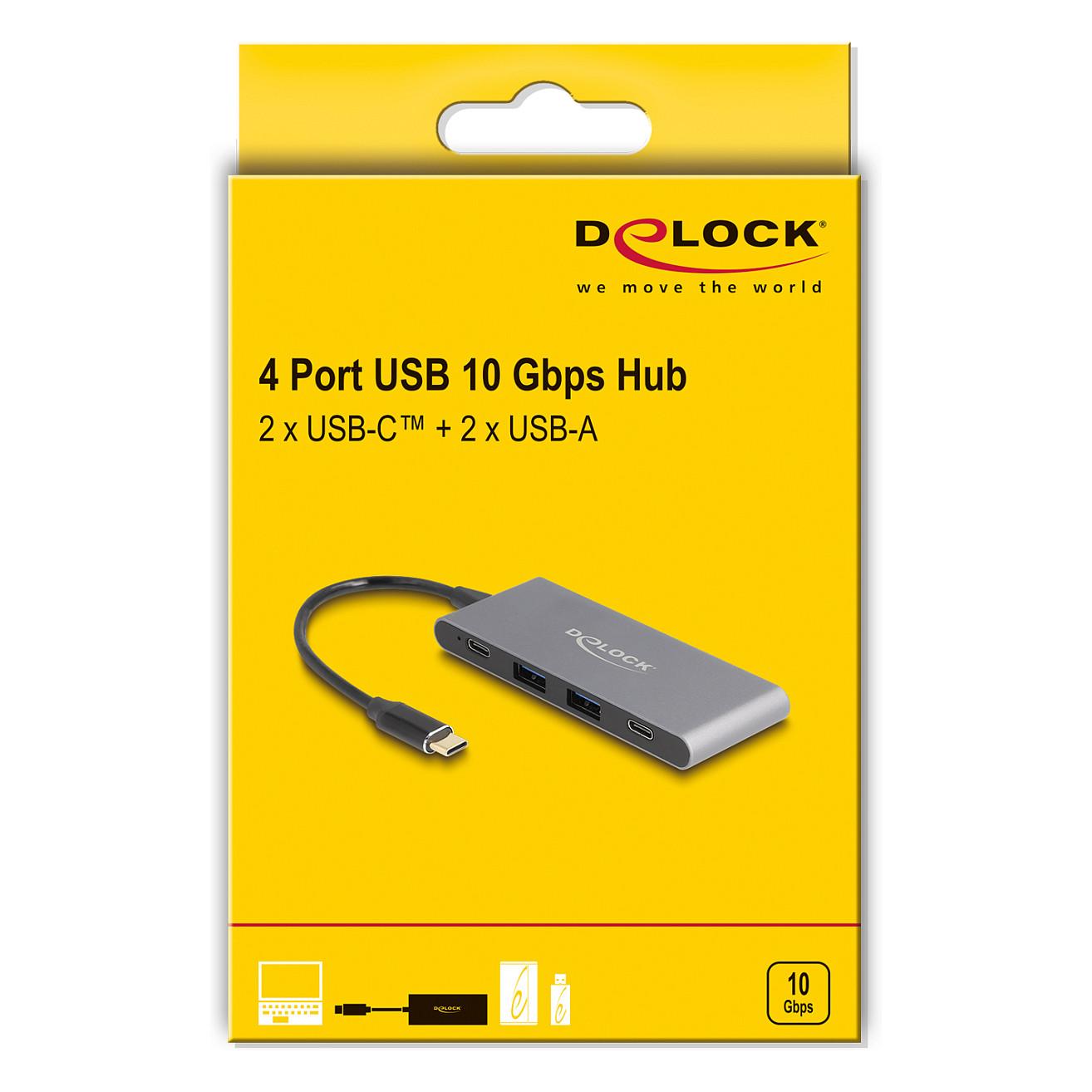 Hub USB DeLOCK 64111 / USB 10 Gbit/s / 2x USB-A + 2x USB-C / 0.15 m - Gri - 3