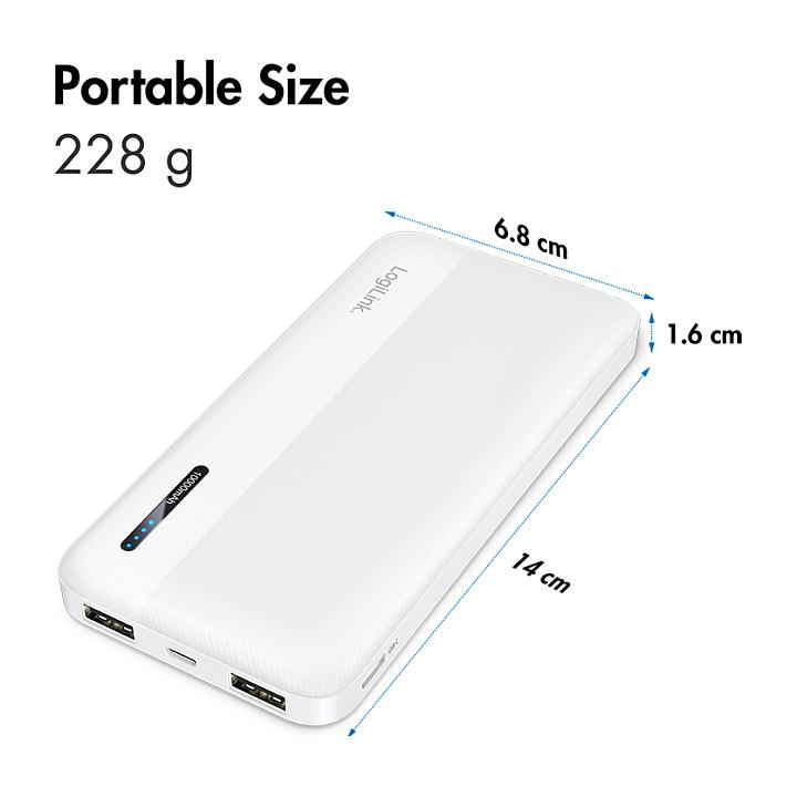 Powerbank LogiLink PA0338WRF / 10.000mAh / 12W / 2x USB-A + USB-C / Li-Po - Bardhë - 4