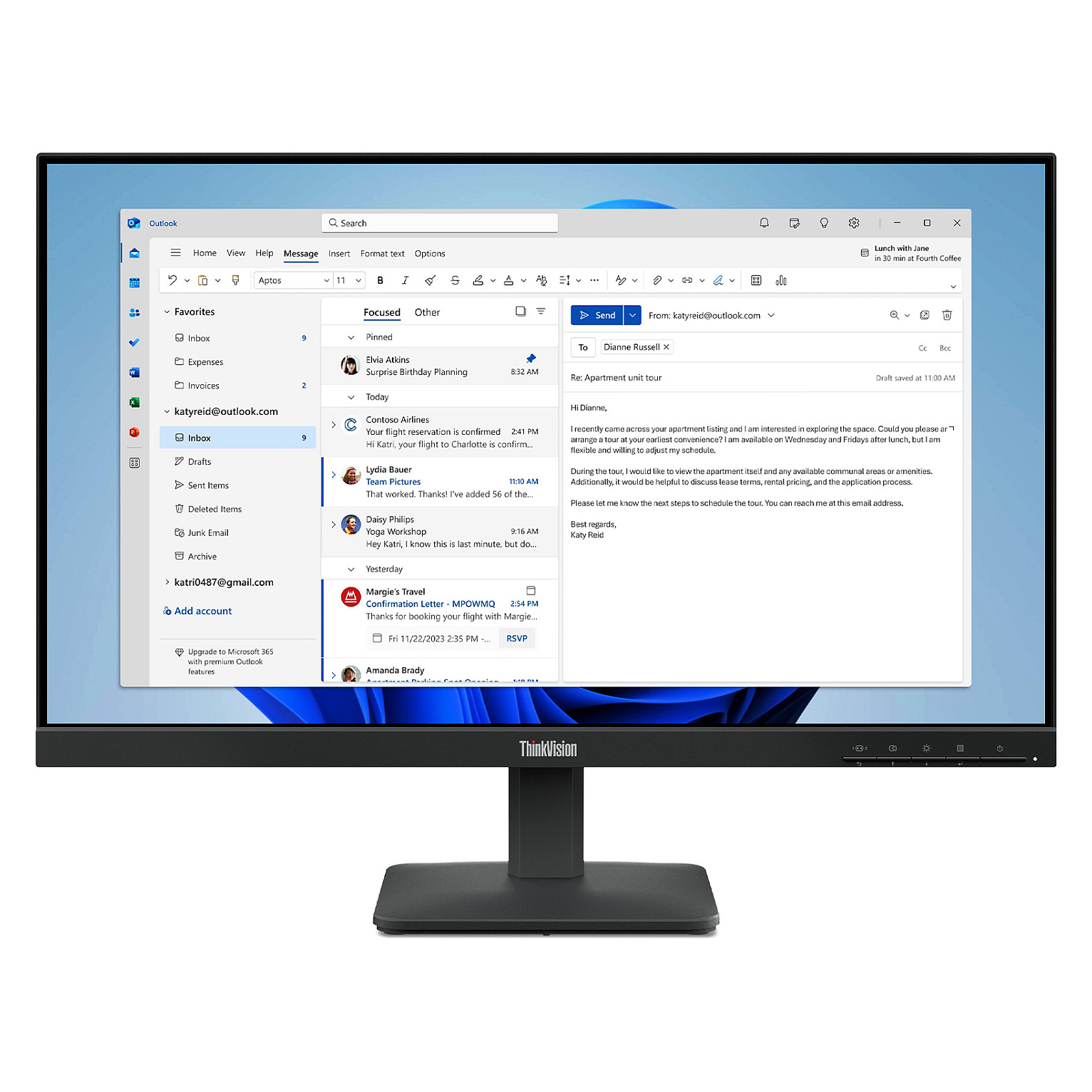 Monitor Lenovo ThinkVision S24-4e / 23.8" / Full HD IPS / 100Hz / 4ms / HDMI+VGA - Zezë - 2