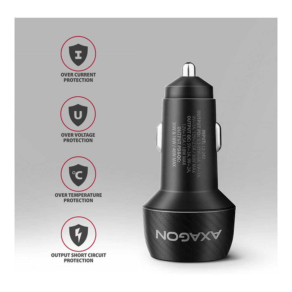 Adapter Telefoni për Veturë AXAGON PWC-PQ48 / 48W / USB-C 30W + USB-A 18W / Power Delivery 3.0 + Quick Charge 3.0 - Zezë - 5
