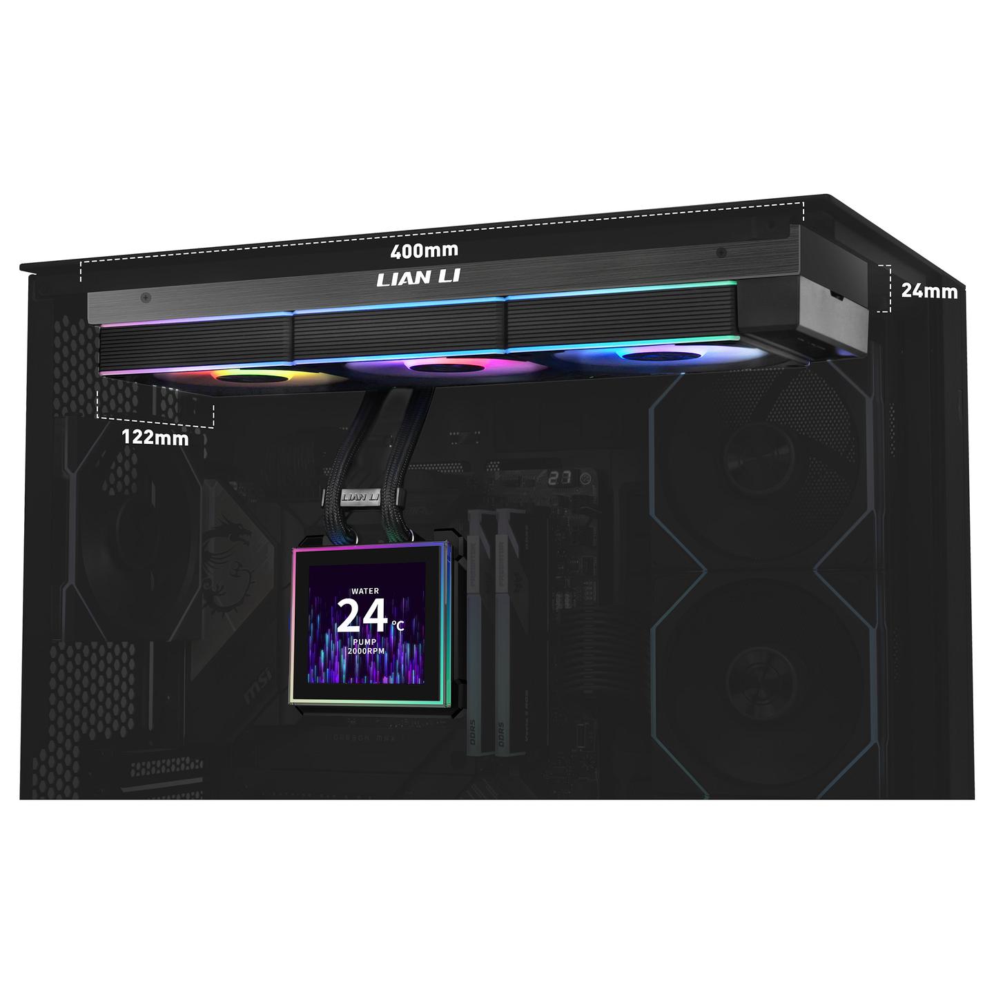 Ftohës për Procesor Lian Li HydroShift II LCD-S 360CL / AIO / 360mm / 3x120mm / 200-2100RPM / 72.7CFM / LCD - Zezë - 5