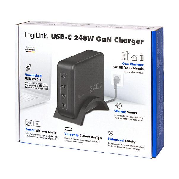 Karikues LogiLink USB-C Desktop, 240W, GaN, 4x USB-C, PD 3.1 – Zezë - 9