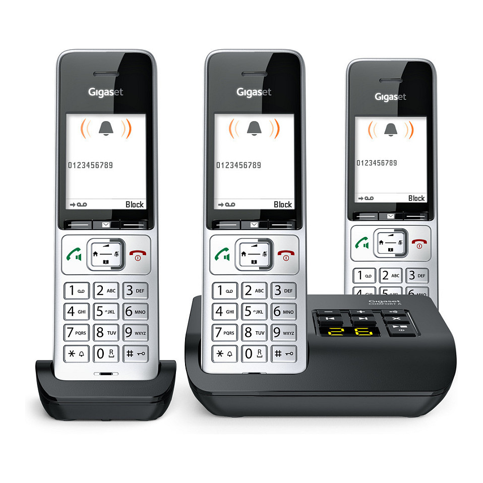Telefon i thjeshtë Gigaset COMFORT 500A Trio / 2.2" / DECT & Hands-Free / 3 Aparatë - Zezë/Argjendtë - 4