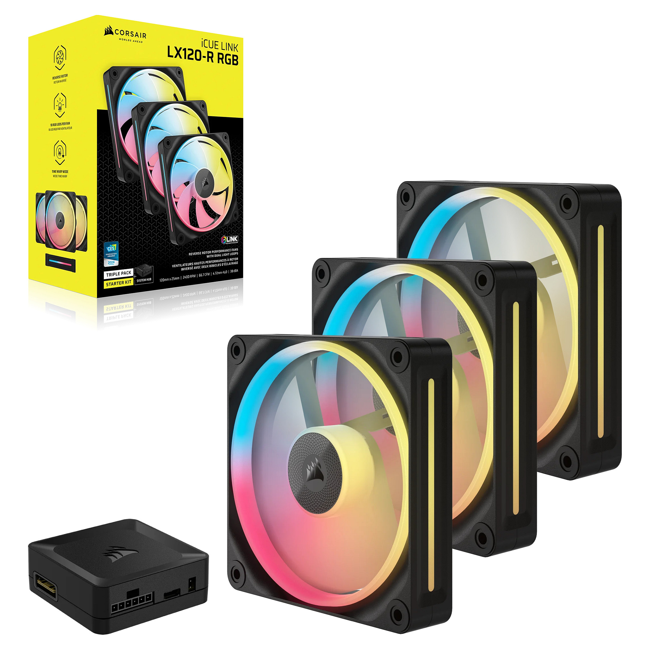 Ftohës për Kasë Corsair RS120-R ARGB / 120mm / 400-2400 RPM / ARGB / PWM / 3-Pack – Zezë - 3