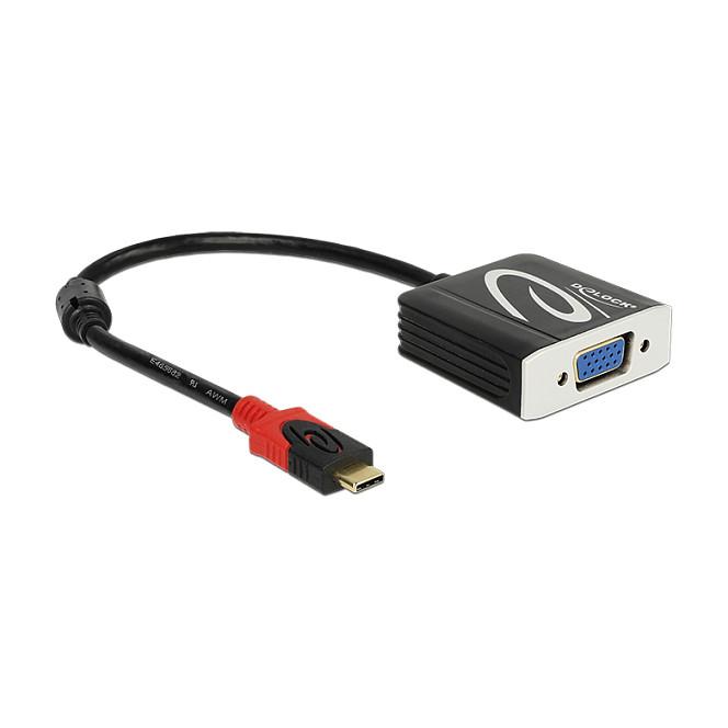 Kabllo USB DeLOCK 62994 / USB-C në VGA / DisplayPort 1.4 / 20cm / 1920 x 1200 @ 60Hz - Zezë