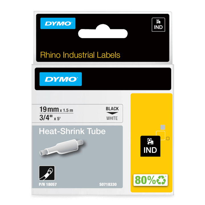 Shirit për Printer 3D Dymo Shrink tubing Rhino Industrial / 18057 - Zezë mbi Bardhë