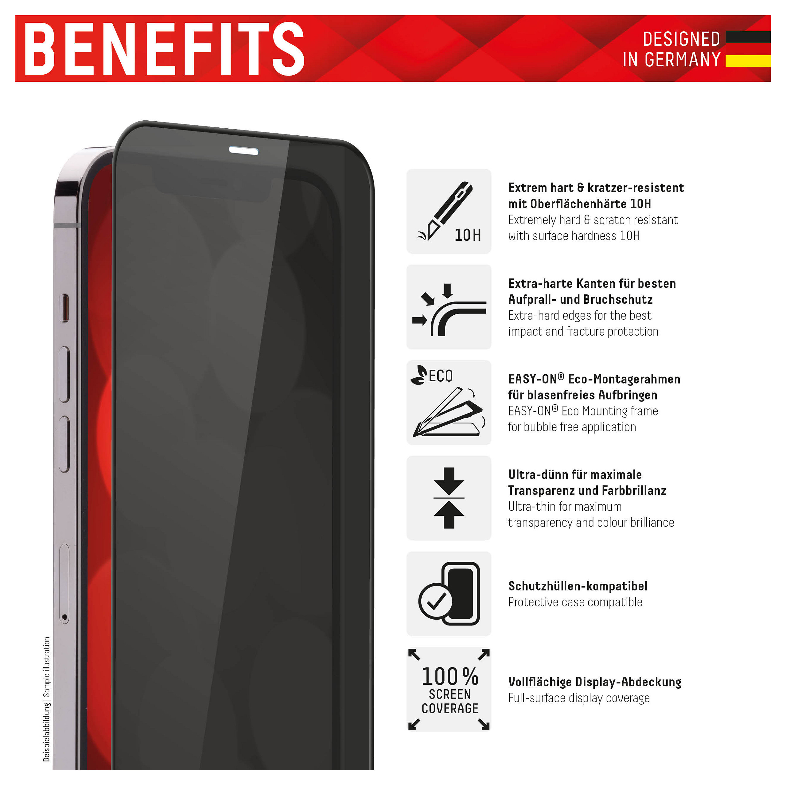 Mbrojtëse për ekran Displex / Apple iPhone 13 / 13 Pro / 14 / 16e / 17e / Xham Tempered Glass 10H Privacy - Transparente - 2