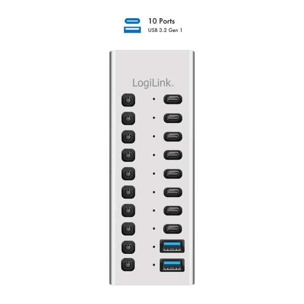 Hub USB-C LogiLink UA0448, 2x USB-A, 8x USB-C, USB 3.2 Gen 1, 5Gbps, me çelësa - Bardhë - 3