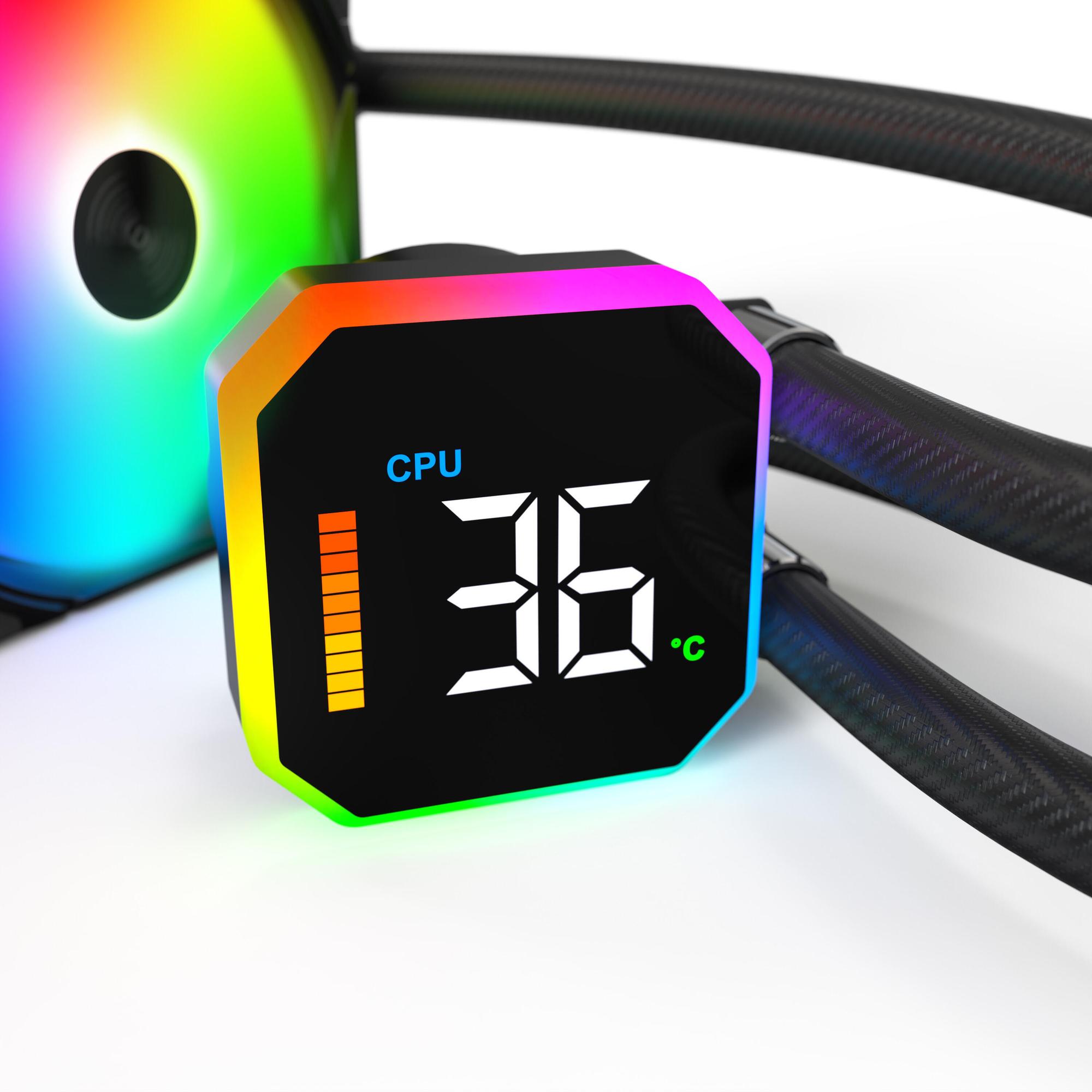 Ftohës me ujë për procesor Montech HyperFlow Digital 360 / 360mm / 3x 120mm ARGB Fan / 800-2200 RPM / Digital Display – Zezë - 3