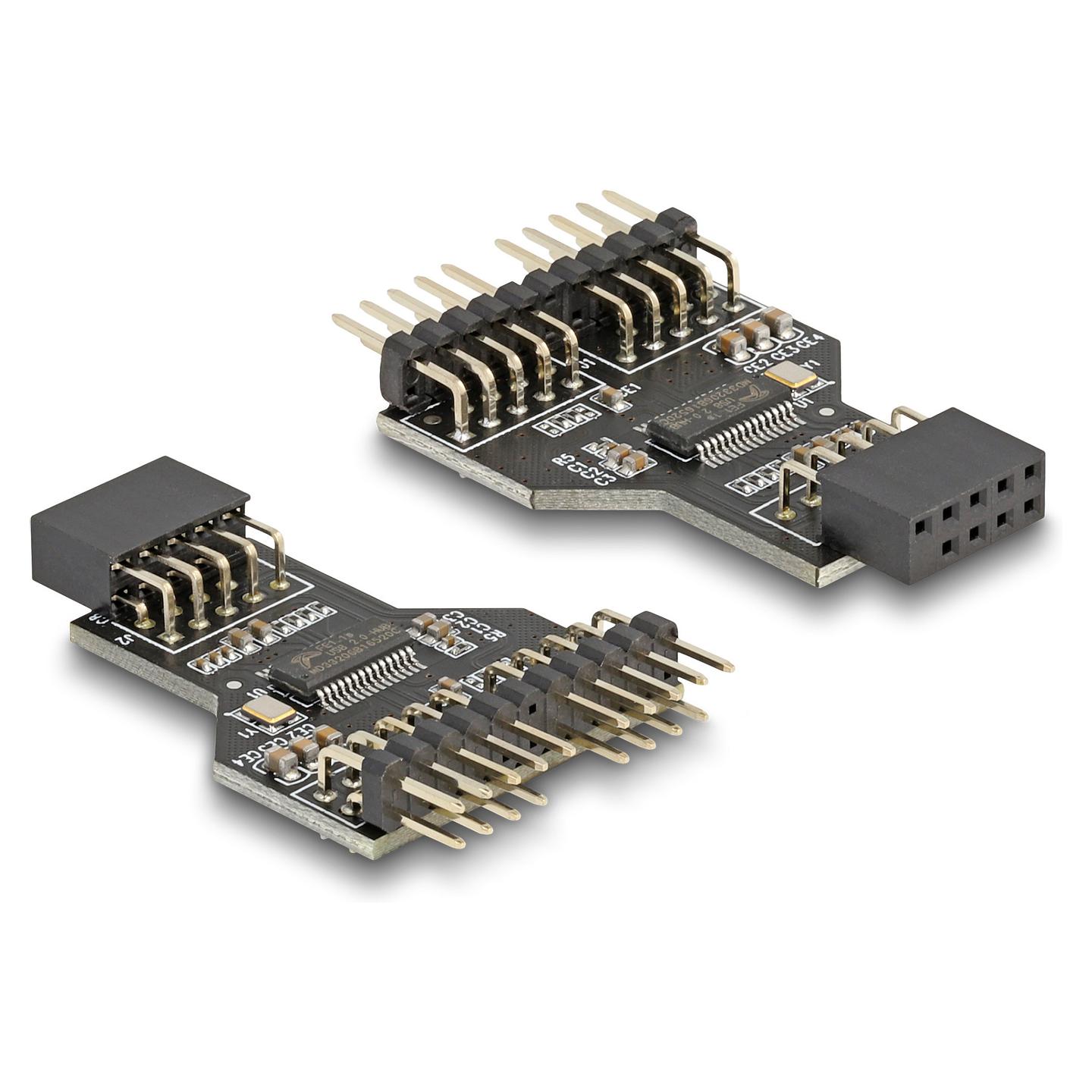 Hub USB 2.0 DeLOCK 60045, 1x Pin Header Femër 9-Pin në 2x Pin Header Mashkull 9-Pin - 2