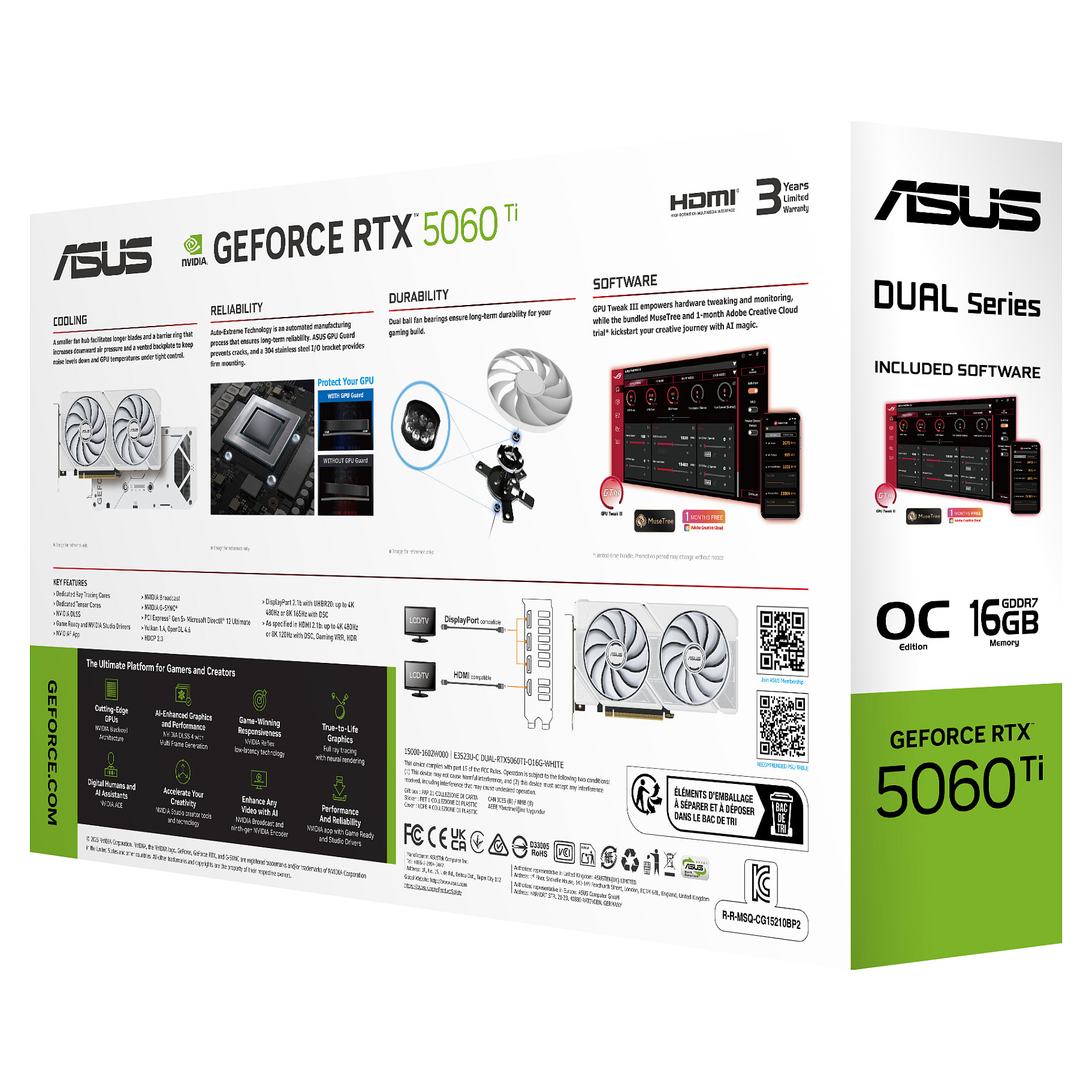 Kartë Grafike NVIDIA ASUS Dual GeForce RTX 5060 Ti OC Edition / 16GB GDDR7 / PCIe 5.0 / Dual Fan - Bardhë - 16