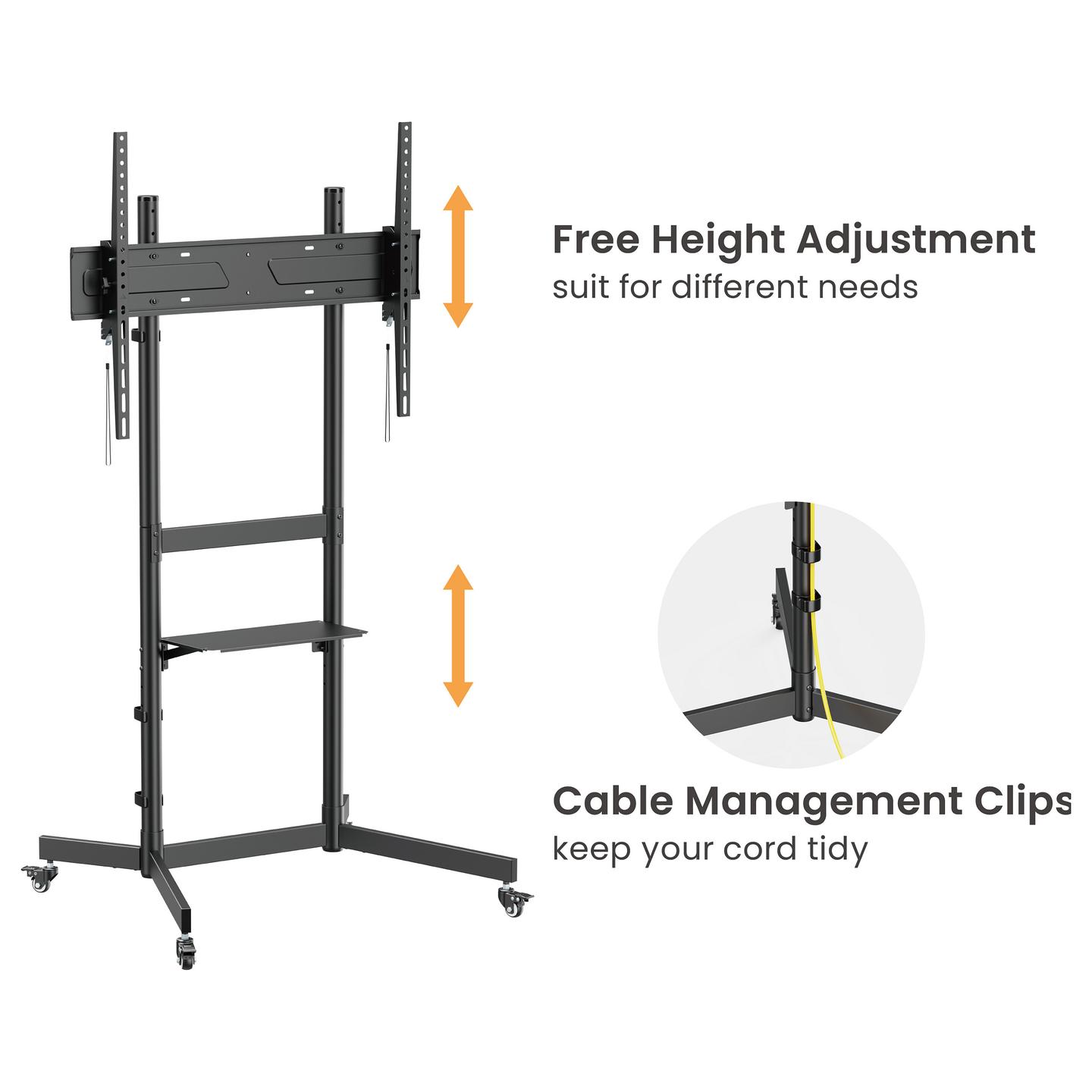 Mbajtëse për TV Equip 650637 , 55–100" , deri 70kg , me rrota , lartësi e rregullueshme , e pjerrët , VESA 100x100–800x600 - Zezë - 4
