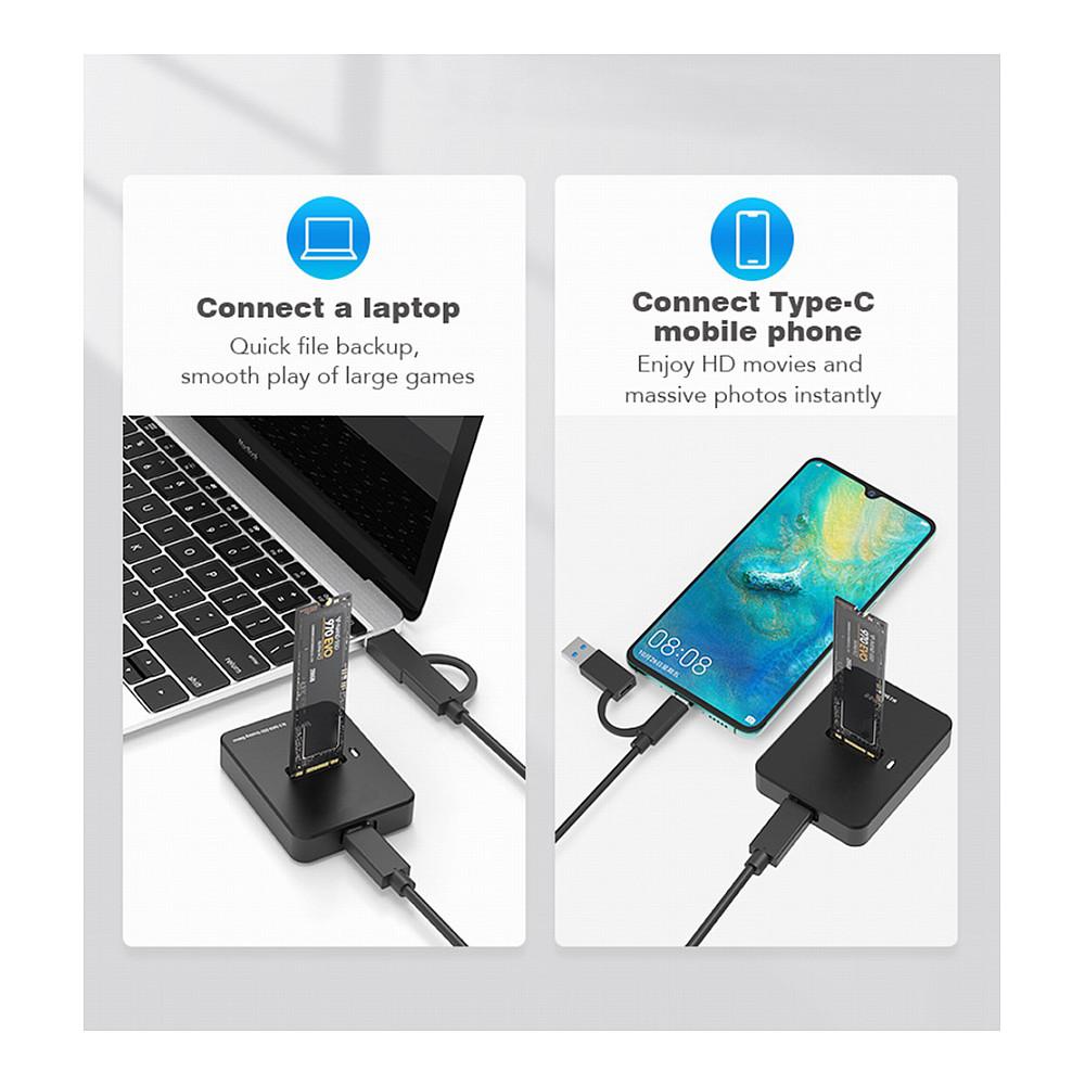 Docking Station Gembird DD-U3M2, USB-C 3.2 Gen 2, M.2 SATA/NVMe SSD, deri në 10 Gbps – Zezë - 6