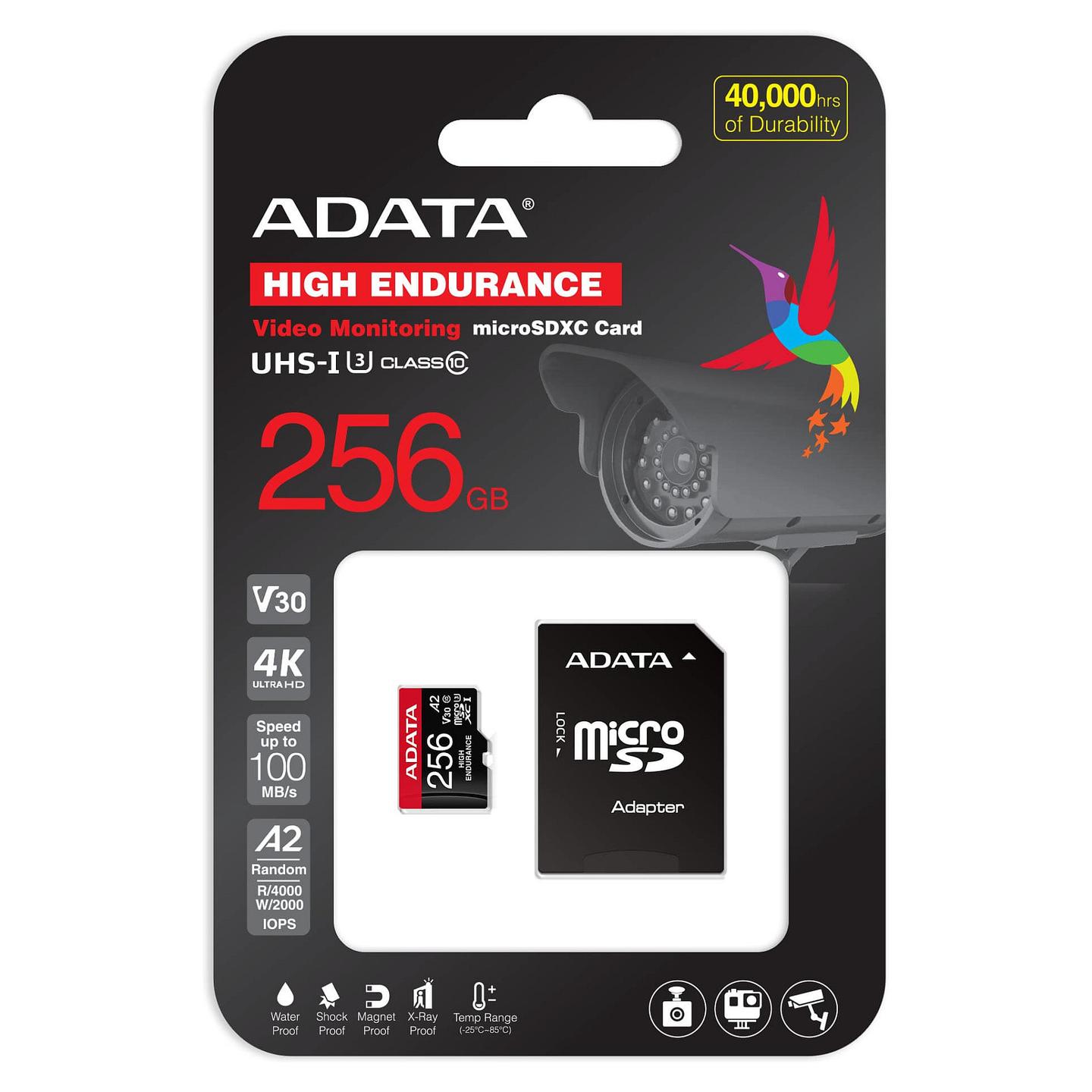 Kartë Memorie ADATA High Endurance, microSDXC, 256GB, UHS-I U3, V30, A2, 100MB/s, me Adapter - Zezë/Kuqe - 5