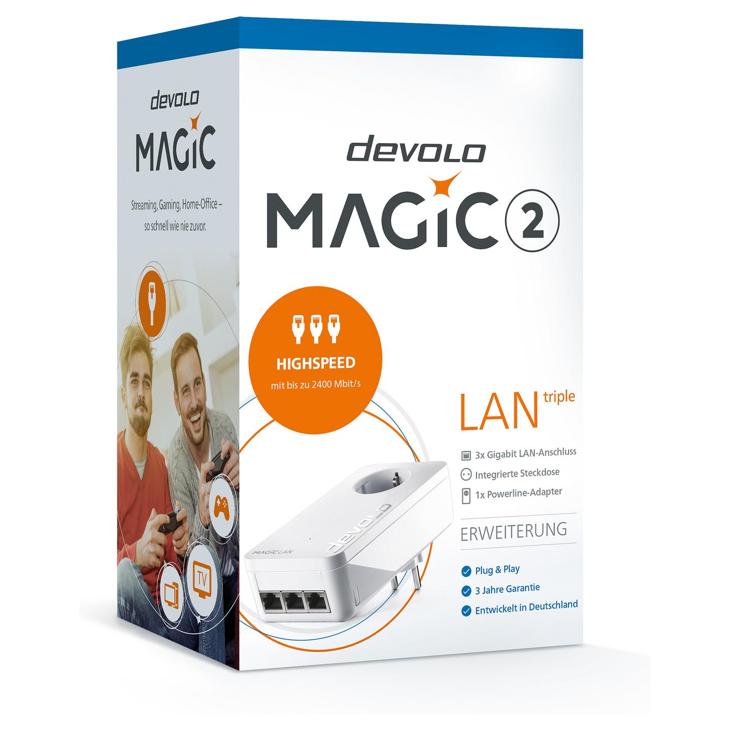 Power-LAN devolo Magic 2 LAN triple, 2400Mbps, G.hn, 3à Gigabit Ethernet, 10/100/1000Mbps, AES 128-bit - Bardhë - 4