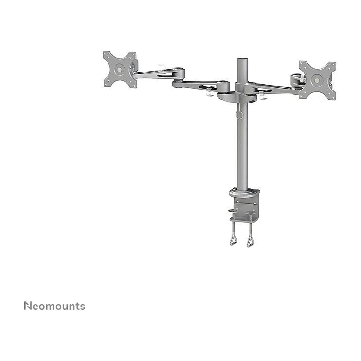 Mbajtëse për Monitor Neomounts / 2 Monitorë / 14"-27" / 6kg për Monitor / VESA 75x75-100x100 / Full Motion / Tavolinë - Argjend - 2