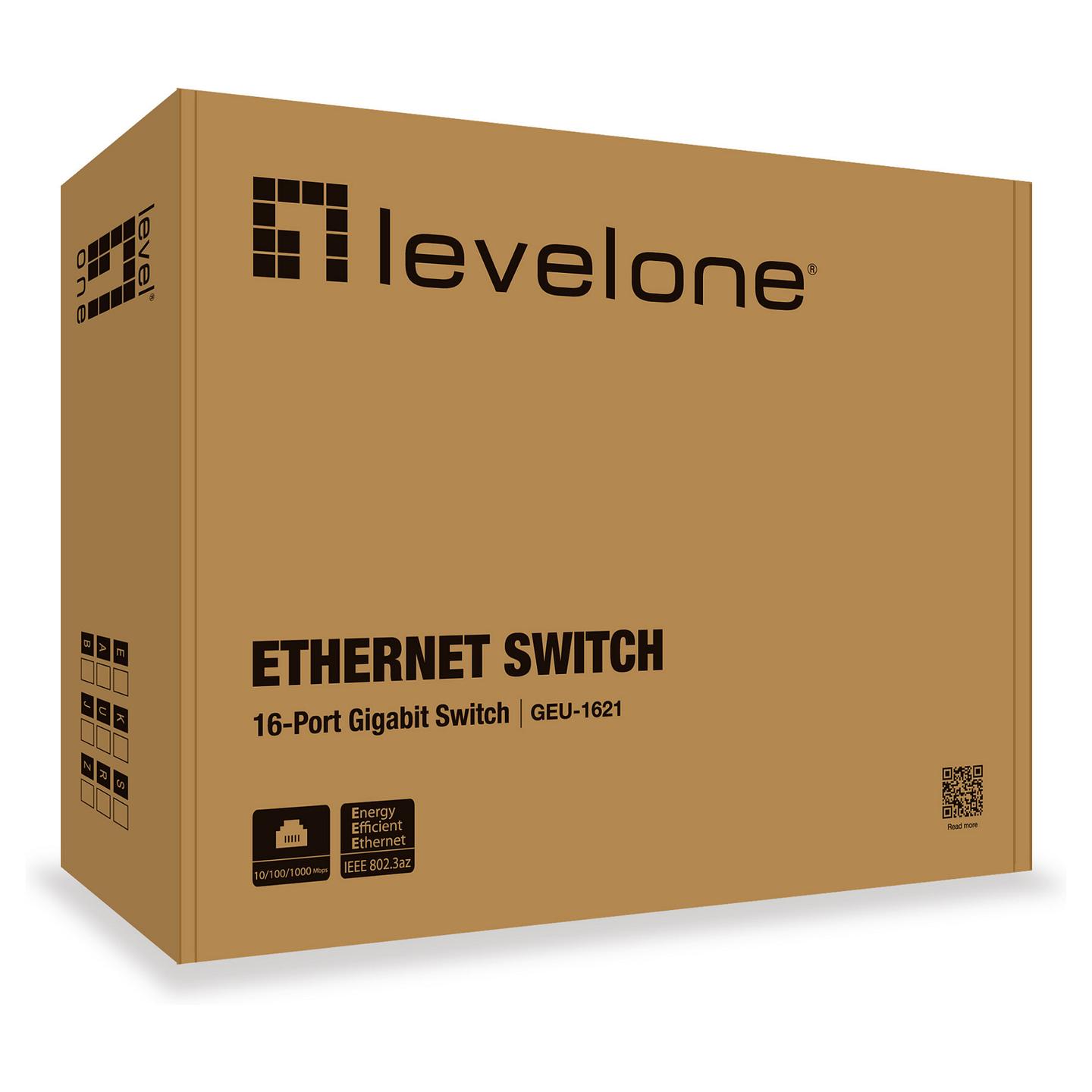 Switch LevelOne GEU-1621, 16× Gigabit Ethernet RJ45, Unmanaged, 32Gbps, Rackmount – Hiri - 3